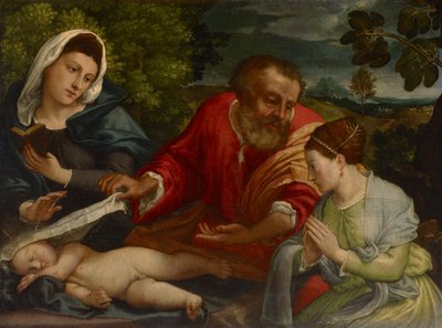 La Sagrada Familia con una donante como Santa Catalina de Alejandría de Lorenzo attr. to Lotto