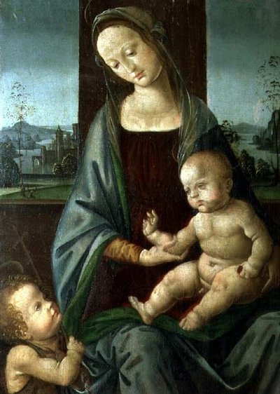 Madonna y el Niño con el infante San Juan Bautista de Lorenzo di (workshop of) Credi