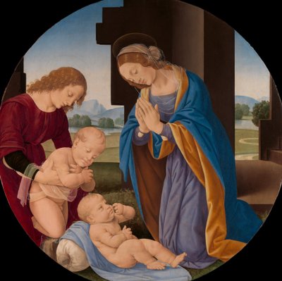 Madonna adorando al niño con el infante San Juan Bautista y un ángel, principios de 1490 de Lorenzo di Credi