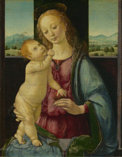 Madonna y Niño con una Granada, 14751480 de Lorenzo di Credi