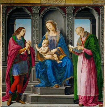 Virgen con el Niño, rodeada de San Julián y San Nicolás de Myra ... de Lorenzo di Credi
