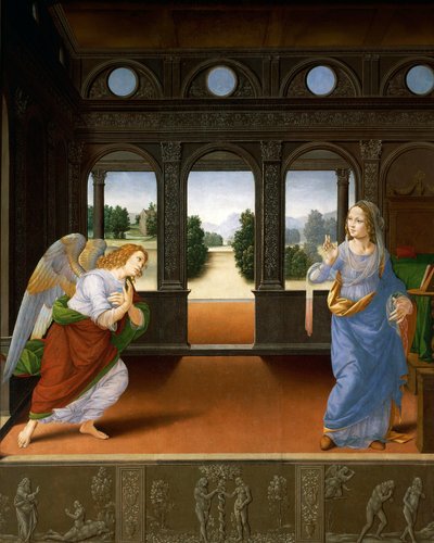 La Anunciación y Tres Historias del Génesis c.1480-85 de Lorenzo di Credi