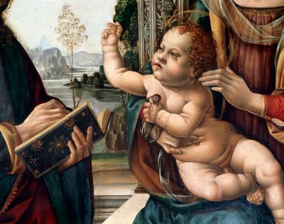 Virgen con niño y dos santos, San Mateo y San Jerónimo (detalle) de Lorenzo di Credi