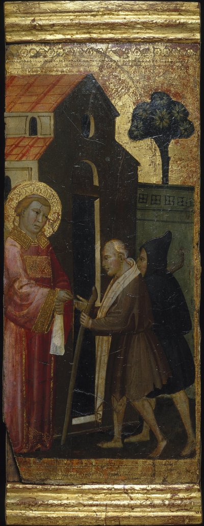 San Lorenzo distribuyendo limosnas a los pobres. Escenas de la vida de San Lorenzo, predela, ca 1412 de Lorenzo di Niccolò