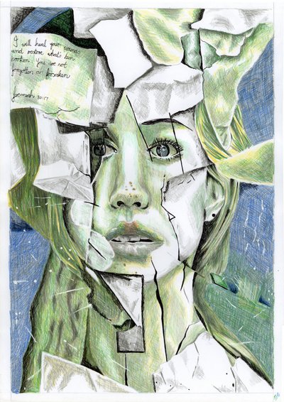 Retrato verde fragmentado de Loretta Van Der Westhuizen