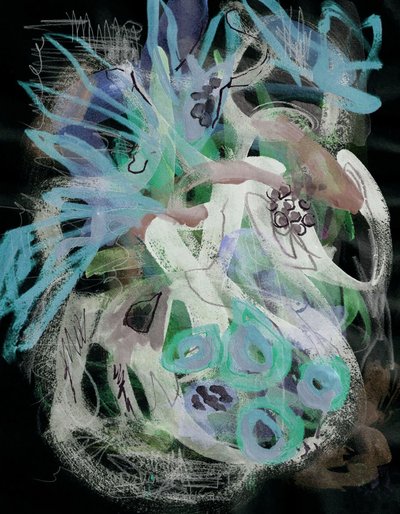 Fondo oscuro con un motivo abstracto en tonos azules melancólicos de Lori Ann Folz