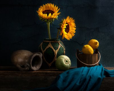 Girasoles y limones rústicos de Louie Luo