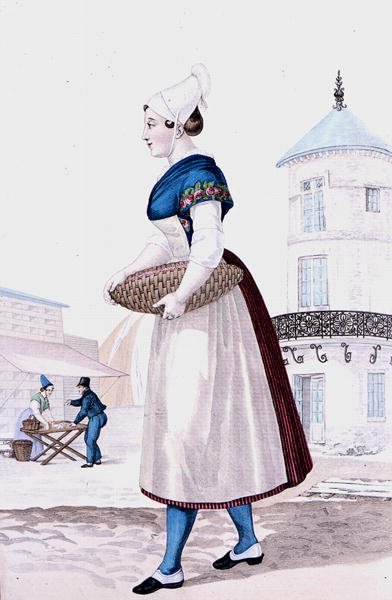 Traje tradicional de St. Valery en Caux, grabado por Gatine c.1820 de Louis Marie (after) Lante
