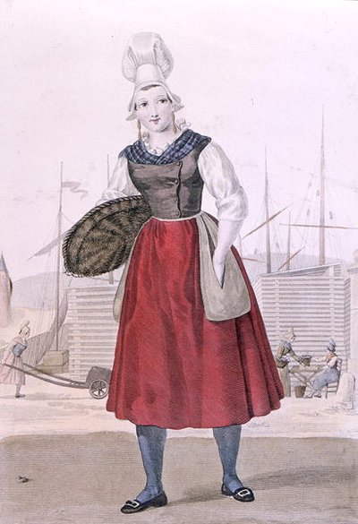 Traje tradicional de una vendedora de pescado de Dieppe, grabado por Gatine c.1820 de Louis Marie (after) Lante