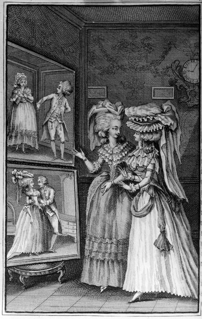 Ilustración de Louis Binet (1744-1800) para el libro de Nicolas Edme Restif de La Bretonne Les Parisiennes, o XL Caracteres Generales Tomados en los Moros Modernos, aptos para servir a la instrucción de las Personas-del-Sexo, extraídos de los memoires du n de Louis (after) Binet