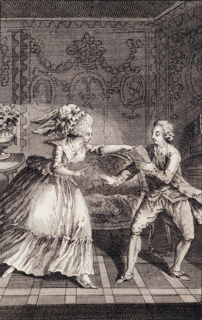 El billete dulce sustraído (libertinaje) - en "Las francesas o 34 ejemplos elegidos en las costumbres actuales aptos para guiar a hijas, mujeres, esposas, madres" por Restif de La Bretonne (1734-1806), ilustrado por Binet, Neufchatel de Louis (after) Binet