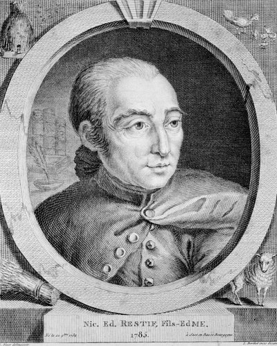 Retrato de Nicolas Edme Restif de La Bretonne (1734-1806) (también Retif de La Bretone) - por Binet, grabado de Louis (after) Binet