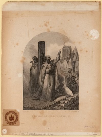 Suplicio de Jacques de Molay, grabado por Jean-Charles Pardinel de Louis (after) Marckl