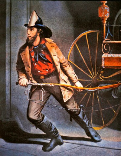 El bombero americano: Siempre listo, publicado por Currier & Ives de Louis (after) Maurer