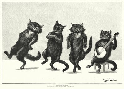 Gatos bailando (lito) de Louis (after) Wain