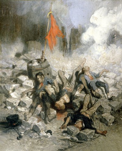 Revolución de 1848: barricadas en París (óleo sobre tabla) de Louis Adolphe Hervier