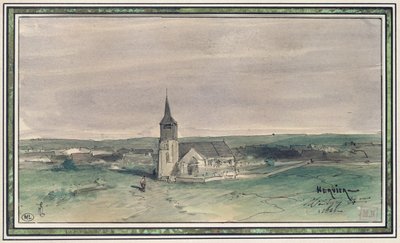 Iglesia y pueblo en medio de un campo, Montigny, 1866 de Louis Adolphe Hervier