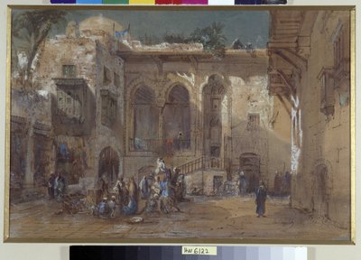 Una plaza animada en El Cairo, Egipto de Louis Amable Crapelet