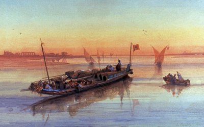 Felucca s en el río Nilo, alrededor de Tebas de Louis Amable Crapelet
