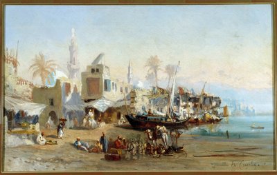 Pecheurs et mosquees du port de Boulack en Egypt Pintura de Amable Louis Crapelet (1822-1867) Sol. 41x64 cm Mención obligatoria: Collection fondation regards de Provence, Marseille de Louis Amable Crapelet