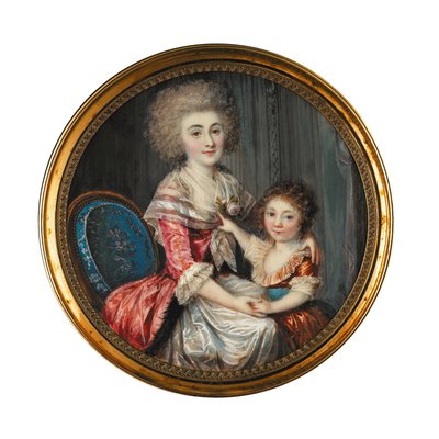 Una joven llamada Madame de Genlis, abrazando a su joven hijo de Louis Andre Fabre