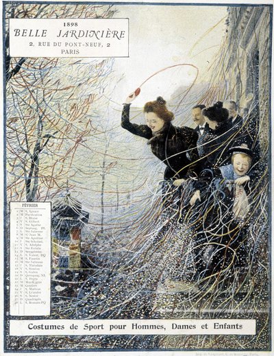Febrero: el carnaval de Mardi Gras - calendario de tienda La Belle Jardinière de Louis Anet Sabatier