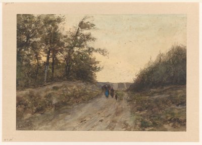 Paisaje con figuras en un camino rural de Louis Apol