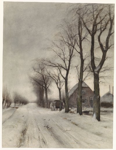 Paisaje invernal con una granja en un carril de Louis Apol