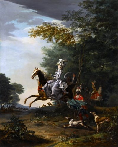 María Antonieta 1755-1793 cazando con perros de Louis Auguste Brun de Versoix