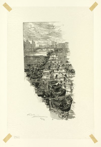 Apple Market, vista desde el puente Louis-Philippe, lámina siete de Le Long de la Seine et des Boulevards de Louis Auguste Lepère