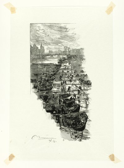 Apple Market, vista desde el puente Louis-Philippe, lámina siete de Le Long de la Seine et des Boulevards de Louis Auguste Lepère