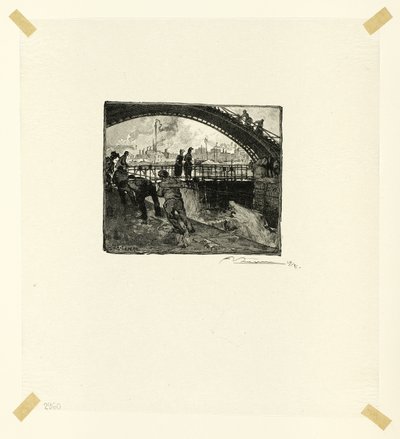 Esclusa del Canal Saint-Martin, lámina seis de Le Long de la Seine et des Boulevards de Louis Auguste Lepère