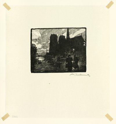 Notre-Dame, atardecer, lámina ocho de Le Long de la Seine et des Boulevards de Louis Auguste Lepère