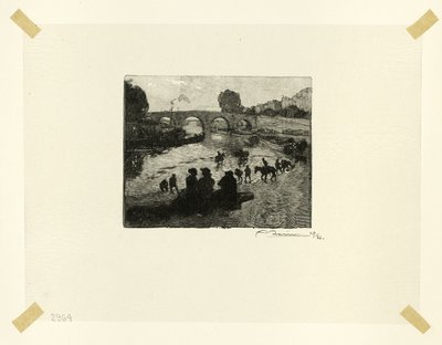 El Estanque de los Caballos en el Puente María, lámina diez de Le Long de la Seine et des Boulevards de Louis Auguste Lepère
