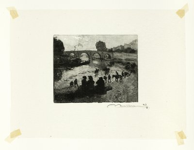 El Estanque de los Caballos en el Puente María, lámina diez de Le Long de la Seine et des Boulevards de Louis Auguste Lepère