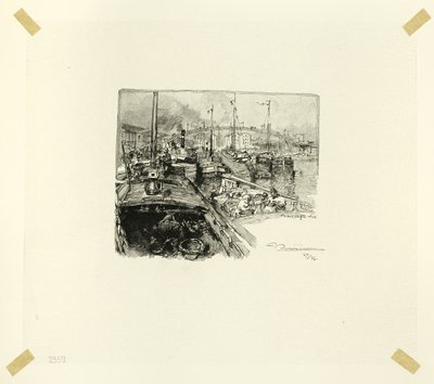 Muelle de la Villette, lámina cinco de Le Long de la Seine et des Boulevards de Louis Auguste Lepère