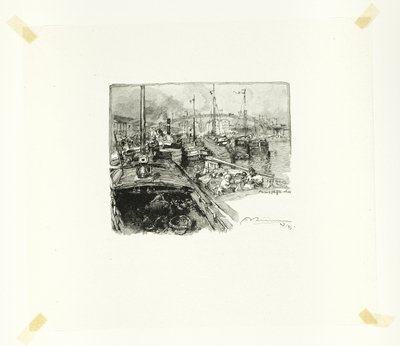 Muelle de la Villette, lámina cinco de Le Long de la Seine et des Boulevards de Louis Auguste Lepère