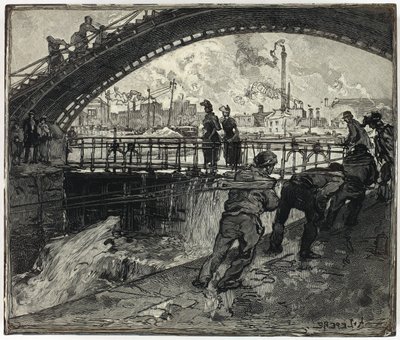 Bloque de madera para la esclusa del Canal Saint-Martin de Louis Auguste Lepère