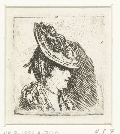 Estudio principal de una mujer joven con sombrero. de Louis Bernard Coclers