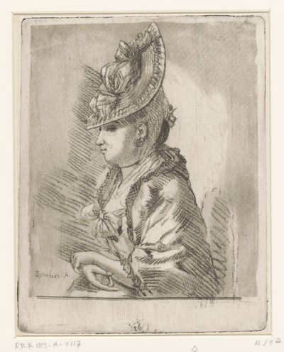 Retrato de una joven con sombrero de perfil a la izquierda de Louis Bernard Coclers