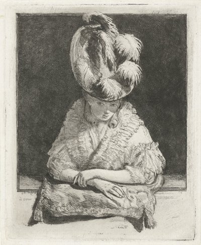 retrato, de, un, mujer joven, en, sombrero, mirar afuera, el, ventana de Louis Bernard Coclers