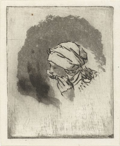 Hoja de estudio con la cabeza de una niña comiendo de perfil a la izquierda de Louis Bernard Coclers