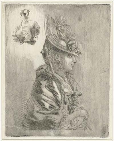 Hoja de estudio con el retrato de una mujer joven con sombrero y dos retratos más pequeños. de Louis Bernard Coclers