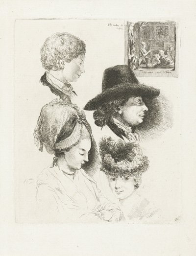 Hoja de estudio con retratos de Louis Bernard Coclers y su familia. de Louis Bernard Coclers