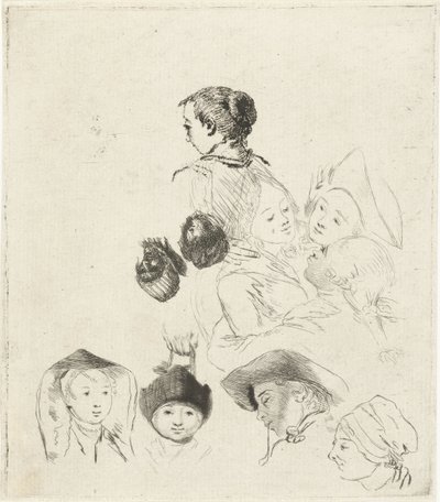 Hoja de estudio con diez cabezas de Louis Bernard Coclers