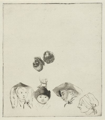 Hoja de estudio con seis cabezas de Louis Bernard Coclers