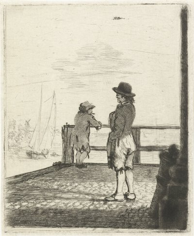 Dos marineros esperando en el puerto de Louis Bernard Coclers