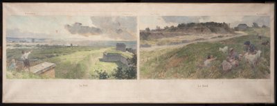 Boceto del Ayuntamiento de Bagnolet: Dos vistas de los alrededores de Bagnolet (norte y sur) de Louis Beroud