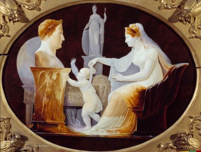 La Emperatriz María Luisa guiando los primeros pasos del Rey de Roma Napoleón II, Duque de Reichstadt (1811-1832), hijo del Emperador Napoleón I (1769-1821), frente al busto de su padre de Louis Bertin Parant