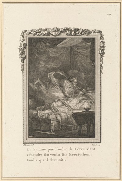 La hambruna por orden de Ceres viene a esparcir su veneno sobre Eresicton, mientras dormía de Louis Binet after Jean Michel Moreau